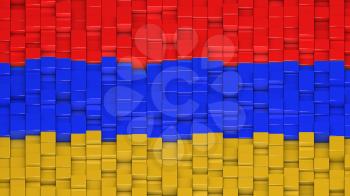 Armenian flag made of cubes in a random pattern. 3D computer generated image.