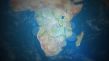 Southern Africa on a world map with vignette and radial blur effect. Elements of this image are furnished by NASA.