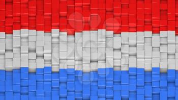 Luxembourgish flag made of cubes in a random pattern. 3D computer generated image.