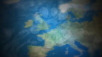 Western Europe on a world map with vignette and radial blur effect. Elements of this image are furnished by NASA.