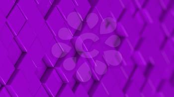 Grid of purple cubes in a randomized pattern. Medium shot. 3D computer generated background image.