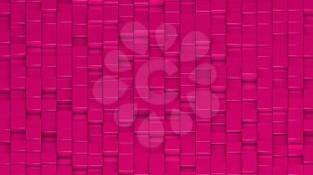 Grid of pink cubes in a randomized pattern. Wide shot. 3D computer generated background image.