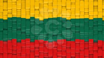 Lithuanian flag made of cubes in a random pattern. 3D computer generated image.