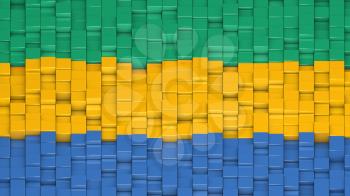 Gabonese flag made of cubes in a random pattern. 3D computer generated image.