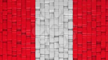 Peruvian civil flag (without coat of arms) made of cubes in a random pattern. 3D computer generated image.