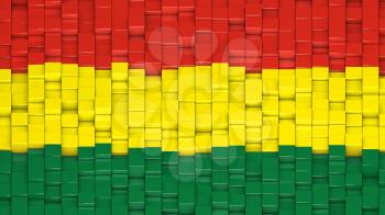 Bolivian civil flag made of cubes in a random pattern. 3D computer generated image.