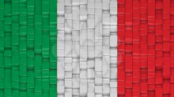 Italian flag made of cubes in a random pattern. 3D computer generated image.
