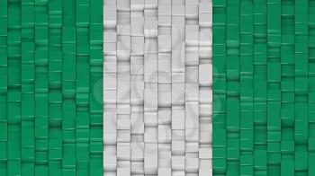 Nigerian flag made of cubes in a random pattern. 3D computer generated image.
