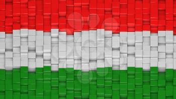 Hungarian flag made of cubes in a random pattern. 3D computer generated image.