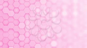 Pink hexagonal grid in a random pattern. 3D computer generated image with gradual blur effect for copyspace.