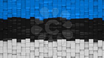 Estonian flag made of cubes in a random pattern. 3D computer generated image.