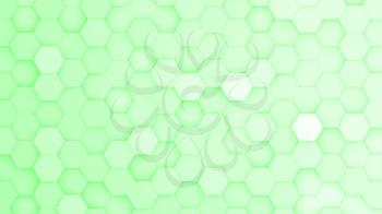 Light green hexagonal grid in a random pattern. 3D computer generated image.