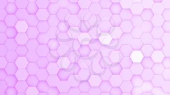 Purple hexagonal grid in a random pattern. 3D computer generated image.