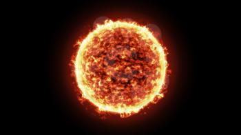 The Sun burning brightly on a black background. Computer generated illustration.