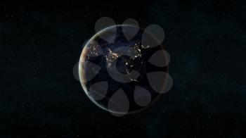 Planet Earth at night (also known as Black Marble) centered on the Asian continent. 3D computer generated image. Elements of this image are furnished by NASA.