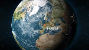 3D illustration depicting the location of Brussels, Belgium on a globe seen from space.