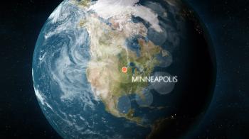 3D illustration depicting the location of Minneapolis, Minnesota in the United States of America, on a globe seen from space.