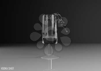 vodka shot 3D illustration on dark background