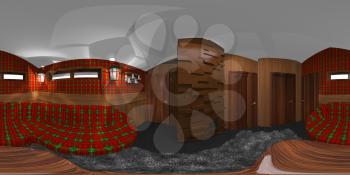 hdri room interior with tartan and brick stove 3d illustration