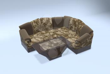 brown divan 3d illustration with table