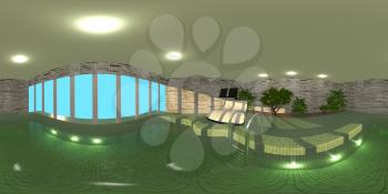 indoor swimming pool HDRI map. 3d illustration