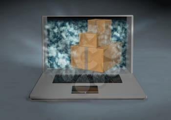 laptop an boxes.online shopping. 3d illustration