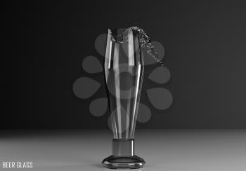 beer glass 3D illustration on dark background
