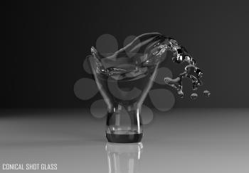 Conical Shot Glass 3D illustration on dark background