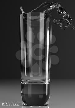 cordial glass 3D illustration on dark background