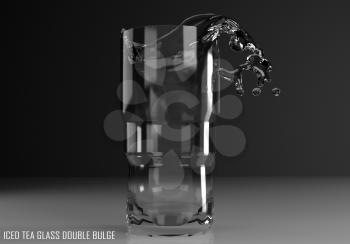 iced tea glass double bulge 3D illustration on dark background