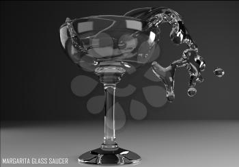 margarita glass saucer 3D illustration on dark background
