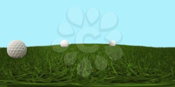 HDRI map with golf balls on green grass. 3D illustration