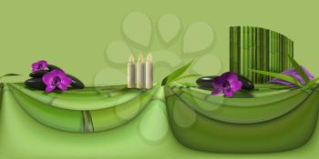 spa background with bamboo and orchids. HDRImap. 3D illustration