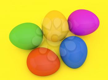 Easter eggs on a yellow background. 3d render illustration.