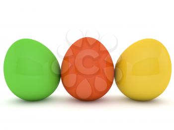 Three Easter eggs on a white background. 3d render illustration.