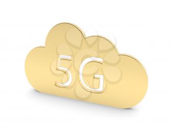 5G symbol of a golden cloud Internet connection. 3d rendering.