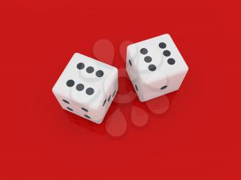 Game cubes on a red background. 3d render illustration.