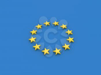 Symbol of the European Union on a blue background. 3d rendering.