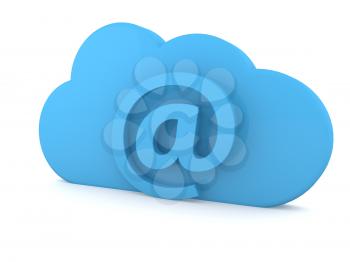 E-mail sign and cloud symbol on a white background. 3d render illustration.