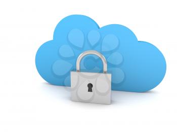 Padlock and cloud on a white background. 3d render illustration.