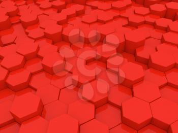 Red abstract hexagons background. 3d rendering illustration.