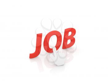 The computer cursor points to the word - job. 3d render illustration.