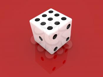 White dice on a red background. 3d render illustration.