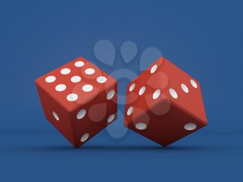 Casino dice on a blue background. 3d rendering illustration.