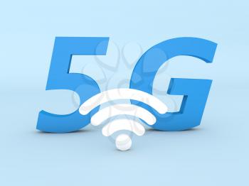 5G wifi sign on a blue background. 3d rendering illustration.