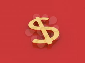 Dollar sign on a red background. 3d rendering illustration.