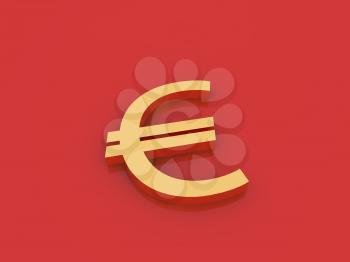 Euro Currency sign on a red background. 3d rendering illustration.