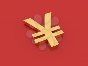 Japanese currency sign on a red background. 3d rendering illustration.