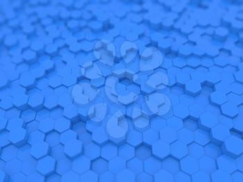Blue hexagons technological abstract background. 3d render illustration.