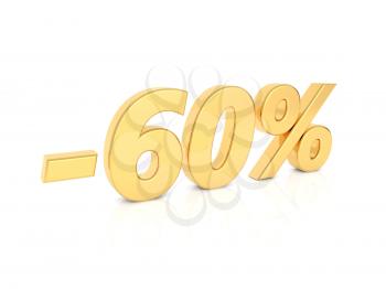 Discount - 60 percent gold numbers on a white background. 3d render illustration.